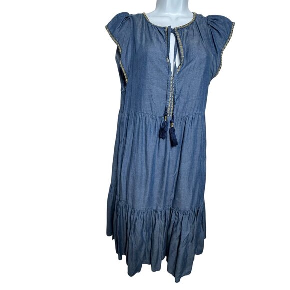 Tommy Bahama Women's Chambray Embroidered Dress tencel loose fit Size Medium - Picture 1 of 6